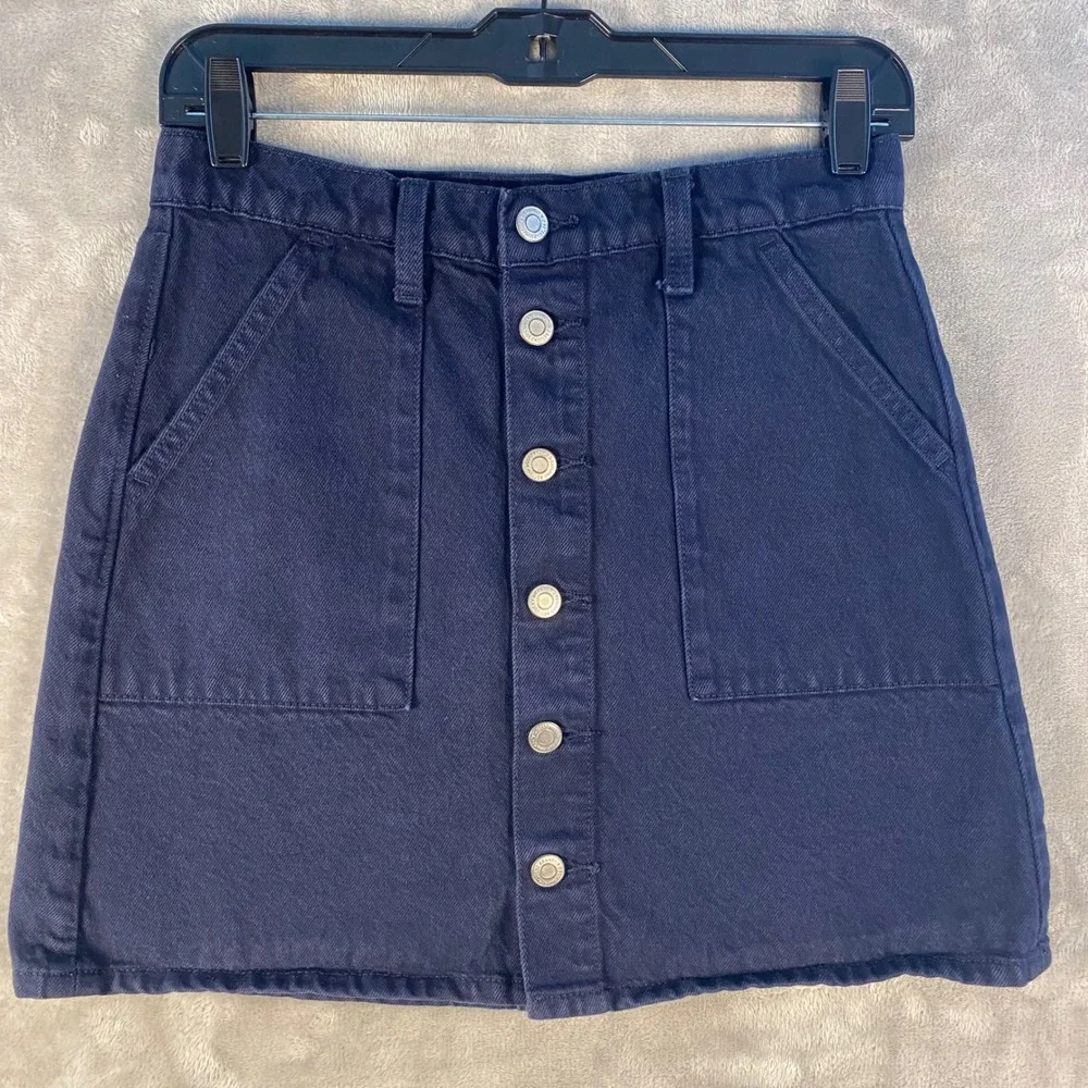 Lucky Brand Utility Mini Skirt Womens Size 2/26 Blue Denim Button‎ Front Pockets